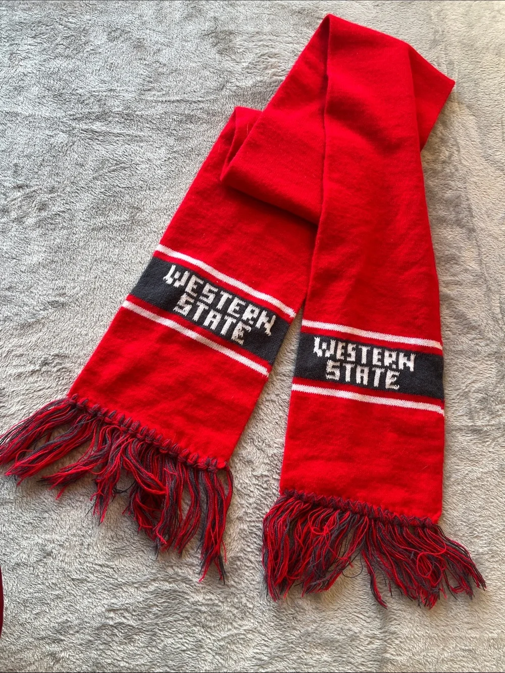 Western State Red Black‎ Knit Scarf with Fringe